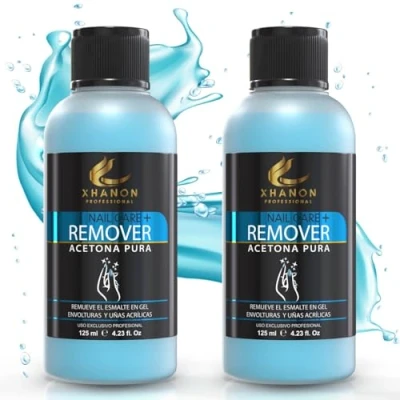 Imagen de Acetona Pura Especial Azul Para Uñas Removedor de Esmalte Permanente/Semipermanente Acrílicas y en Gel Xhanon Professional 2x125ml