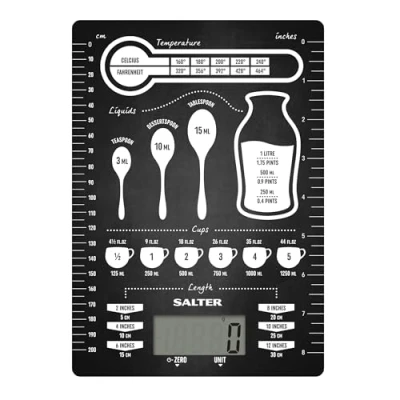 Imagen de Salter 1171 CNDR Báscula de cocina digital 5 kg, incluye una tabla conversión para medidas exactas, plataforma fina vidrio con pantalla fácil lectura y función añadir pesar