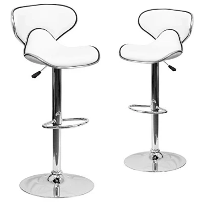 Imagen de Flash Furniture Paquete de 2 taburetes contemporáneos acogedores Vinilo Altura Ajustable con Base cromada, Tapicería, White, Unidades