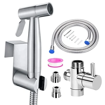 Imagen de Vaporizador de baño ducha mano bidé acero inoxidable con válvula 3 vías (1/2&quot; 3/8&quot;) perfecta para higiene personal, cuidado limpieza