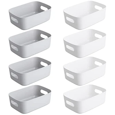 Imagen de Bgfuni Juego de 8 Cestas Almacenaje Multiuso, Cajas Organizadoras Plástico con Asas, Cesta Ordenación, Almacenaje, Almacenamiento para Cocina, Baño, 19 x 13.5 7.5cm (Blanco)