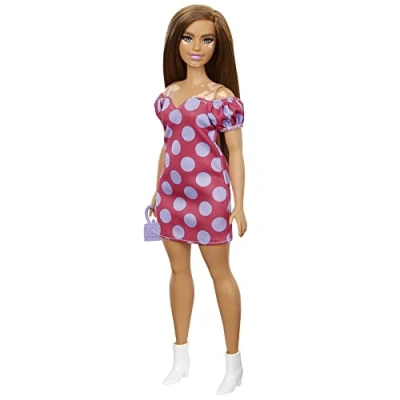 Imagen de Barbie Fashionista Muñeca Curvy Vitiligo con Vestido de Lunares y Accesorios Moda Juguete (Mattel GRB62)