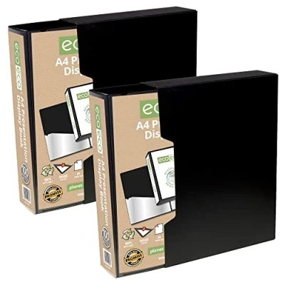 Imagen de eco Eco067x2 Carpeta de presentación (tamaño A4, 50% reciclado, 100 bolsillos, color negro, con fundas plástico, 2 unidades)