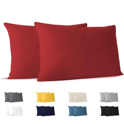 Imagen de Dreamzie Funda Almohada 40x70 (Juego de 2) Rojo para Las Almohadas 40 x 70 cm 100% Algodon Jersey Cojin Cama Protector