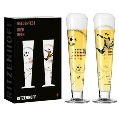 Imagen de Ritzenhoff 6271001 Vaso de cerveza 330 ml Juego 2 Serie Heldenfest con motivos futbolísticos, multicolor Made in Germany