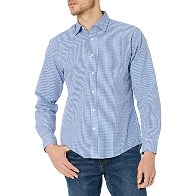 Imagen de Amazon Essentials Camisa Informal de Popelina con Manga Larga y Corte Recto Hombre, Azul Guinga, XL
