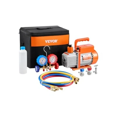 Imagen de VEVOR 3,5 CFM Bomba de Vacío y Manómetro Aire Acondicionado Una Etapa Kit Colector Refrigerante con Mangueras para R134a, R12, R22, R502a