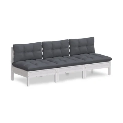 Imagen de vidaXL Sofá de Jardín 3 Plazas con Cojines Patio Terraza Exterior Hogar Silla Asiento Muebles Mobiliario Suave Robusto Gris Antracita Madera Pino