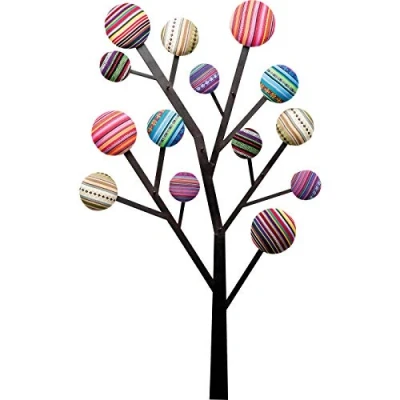 Imagen de Kare Design perchero de pared Bubble Tree Multicolor, funda algodón, organizador armario, con 6 ganchos para la entrada, perchero, salón, pasillo, 111x65x7 cm