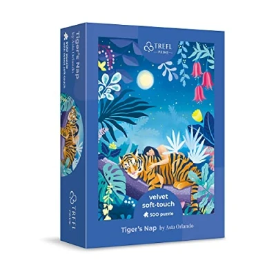 Imagen de Trefl Recubrimiento de Terciopelo, gráficos únicos, póster en Juego, cartón Grueso, ecológico, EKO, para Adultos y niños a Partir 10 años, Siesta del Tigre Puzzle, Color 37424 500 Elementos