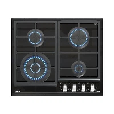 Imagen de Teka GZC 64320 XBN Placa Gas Natural 60 cm, 4 Fuegos, Mandos Frontales Ergonómios, Función ExactFlame, Superficie de Vidrio Cerámico, Color Cristal Negro