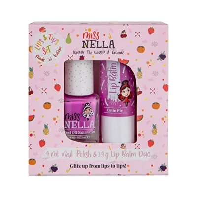Imagen de Miss Nella Nail Polish + lip balm set Special purple Glitter for Kids BLUEBERRY SMOOTHIE, with Peel off, Water Based &amp; Odour Free Formula CUTIE PIE hypoallergenic