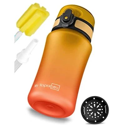 Imagen de My Vesperbox Minny botella para niños a prueba de fugas, 350 ml, 500 750 con pajita o colador, agua ligera Tritan, sin BPA, guardería, escuela (rojo naranja ml)