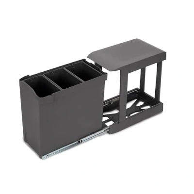 Imagen de EMUCA Contenedores de reciclaje para cocina, 3x10L, fijación inferior y extracción automática, Acero Plástico, Gris antracita