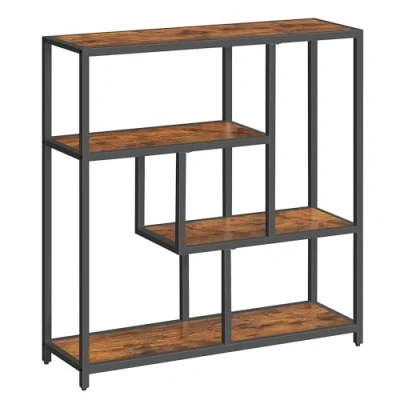 Imagen de VASAGLE Librería, Estantería de 4 Niveles, Independiente, 30 x 100 103 cm, Mueble Almacenamiento, para Salón, Oficina, Dormitorio, Cocina, Marrón Rústico y Negro Tinta LLS134B01V1