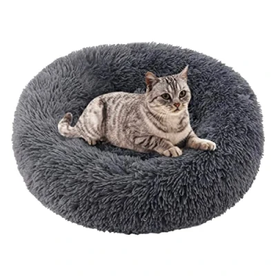 Imagen de Cozywind Cama para Perros y Gatos,Mascotas Calentito Cojín Redondo Suave de Felpa (60cm, Gris Oscuro)