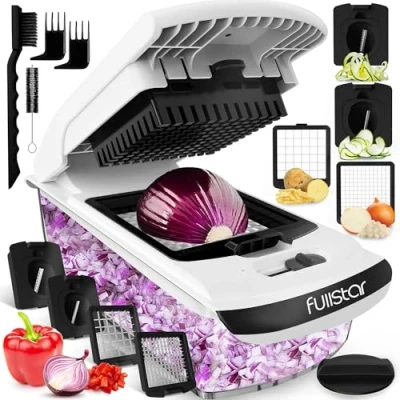 Imagen de Multifuncional Cortador de Verdura Espiralizador Verduras Picador Patatas Cebolla Vegetable Chopper Gadgets Cocina (4 en 1 Blanco)