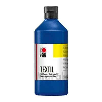 Imagen de Marabu 17160075052 pintura textil azul medio 500 ml, a base de agua, para tejidos ligeros, lavable hasta 60C, tacto suave, fácil fijar con la plancha o al horno