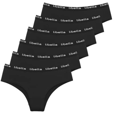 Imagen de Libella Bragas Algodón para Mujer, Braguitas Deportivo Culottes Cintura Media, Ropa Interior Elástico Cómoda y Transpirable Pack de 6 3411 BL L