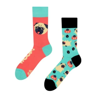 Imagen de Dedoles Calcetines Unisex Hombre Mujer y Niños Algodón muchos diseños divertidos diferente izquierda derecha, color: Turquesa, diseño: La vida de Pug, tamaño: 35 38