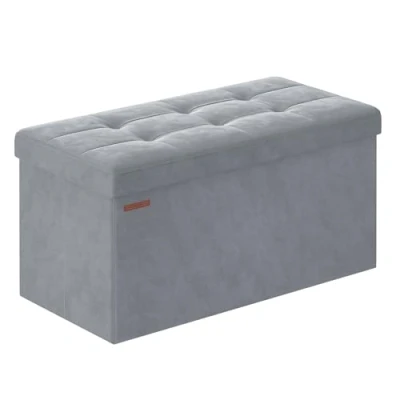Imagen de SONGMICS Puff Almacenaje, Baúl de Almacenaje Plegable, 38 x 76 cm, Taburete Reposapiés, Banco Cubo, Soporta hasta 300 kg, para Sala Estar, Dormitorio, Entrada, Gris Paloma LSF247G02