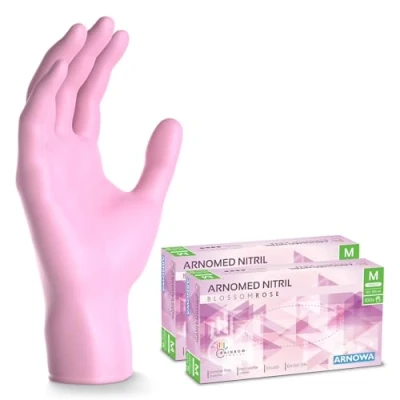 Imagen de ARNOMED guantes nitrilo talla M, rosa, de nitrilo, 200 unidades (2 cajas), desechables sin polvo, goma látex, en tallas XS, S, M y L