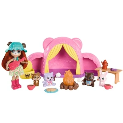 Imagen de Enchantimals Muñeca pequeña Oso con Camping, Mascotas y Accesorios de Acampada, Juguete +4 años (Mattel HTW71)