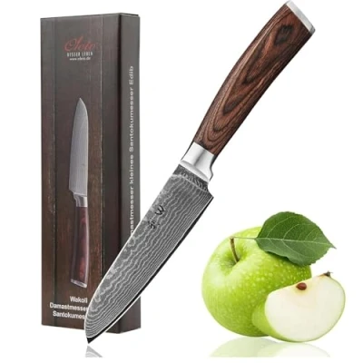 Imagen de Wakoli EDIB cuchillo damasco santoku pequeño hoja de 12 cm muy afilada 67 capas I cocina y chef profesional auténtico acero con mango madera pakka