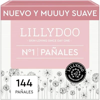 Imagen de Pañales LILLYDOO delicados con la piel talla 1 (2 5 kg), caja mensual (144 unidades), protección contra fugas, suaves, sin perfumes, lociones ni colorantes y dermatológicamente probados