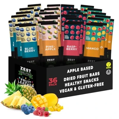 Imagen de Zest Delites Aperitivos de Fruta, Frutos Secos, Snacks Saludables, Vegano, Sin Gluten, Basado en Manzana, Fruta Fresca, Piña, Mango, Arándano, Frambuesai 36 x 25g