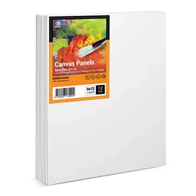 Imagen de ESENG® Panel de lienzo 12 unidades, 23x30 cm｜9x12 pulgadas, 100% algodón, juego paneles lienzo, cartón para pintura acrílica, al óleo, tempera y gouache