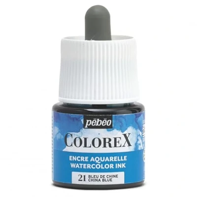 Imagen de Pebeo Tinta Colorex 45 ML Azul de China para acuarela acabado aterciopelado dibujo multiuso todos los medios
