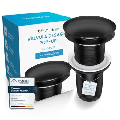 Imagen de Bächlein Desagüe Universal sin Rebosadero para Lavabo &amp; Lavamanos Válvula Pop Up Automática Dorada Incl. 3 Juntas Todo Tipo de Lavabos, Instalación con Instrucciones