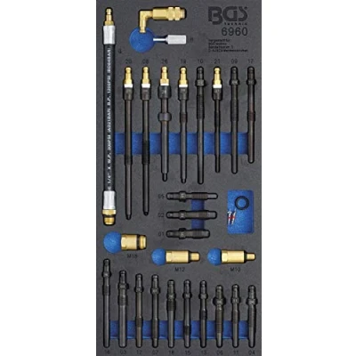Imagen de BGS 6960 Bandeja para carro 1/3: Juego de adaptadores los comprobadores compresión y pérdida presión 30 piezas