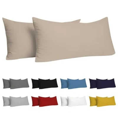 Imagen de Dreamzie Funda Almohada 50x80 (Juego de 2) Beige para Las Almohadas 50 x 80 cm 100% Algodon Jersey Cojin Cama Protector