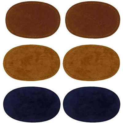 Imagen de POFET 3 pares de parches ovalados gamuza para coser en la rodilla reparación suéteres, manualidades, marrón, marrón y azul