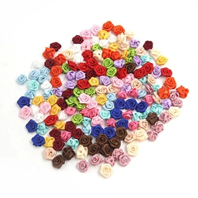 Imagen de REFURBISHHOUSE 100pzs / Lote Mini rosetones de Cinta Rasa Saten Hechos a Mano Flor Tela Apliques para la Decoracion Boda Accesorios Costura artesania