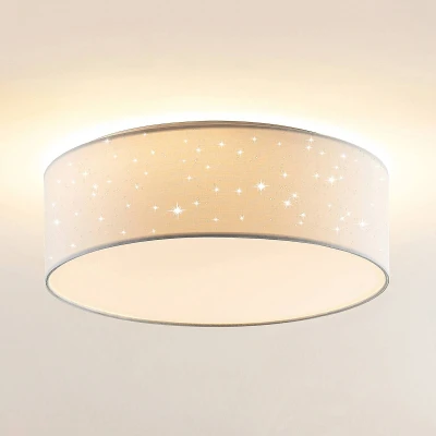 Imagen de Lindby LED lámpara de techo &#039;Ellamina&#039; (Moderno) en Blanco hecho Textura, Tela, Tejido, Seda e.o. para Salón &amp; Comedor (1 llama, LED, plafón