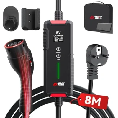 Imagen de MCEVKELN Cargador Coche Electrico Tipo 2 3,6kW Corriente Conmutable 6 16A 8 Metros Monofásico Cable de Carga para Vehículos Eléctricos IEC 62196 2, EV con Enchufe Schuko