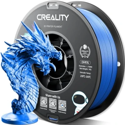 Imagen de Creality Filamento PETG 1.75mm, Fuerte Tenacidad, Inodoro, Mejor Fluidez, Impresora 3D Precisión Dimensional +/ 0.03mm, 1KG Azul