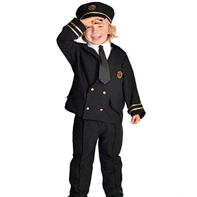 Imagen de PRETEND TO BEE Transport Disfraz de piloto aerolínea para niños, Liso, Color Negro, 3 5 años (FBA 762)