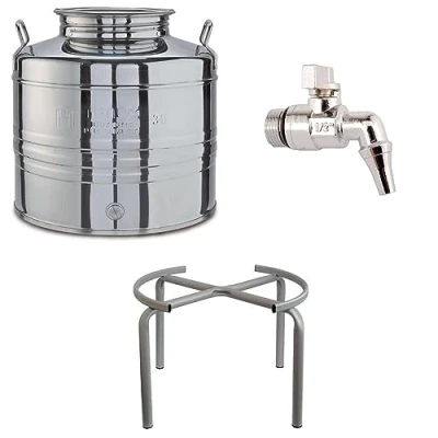 Imagen de eacommerce Contenedor bidón barril para aceite de acero inoxidable Olivà con tapón hermético a rosca … (Varilla + grifo soporte, 30 litros)