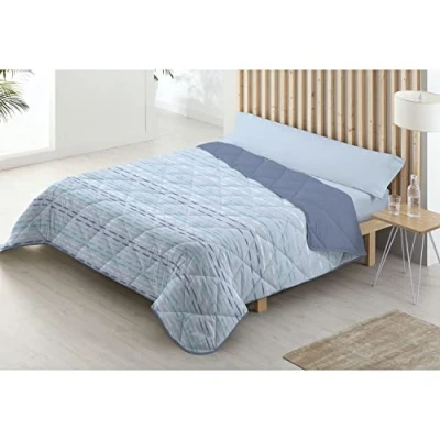 Imagen de Donegal Collections Edredon Nordico Estampado Reversible Cama 135/140 cm Dibly, Color Azul 135 Edredón de Fibra 300 gr/m2. Ligero y Calentito, Tacto Suave Transpirable