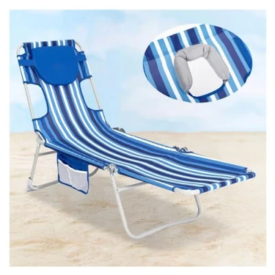 Imagen de #WEJOY Tumbona Plegable con Agujero de Lectura, Silla Reclinable Ajustable en 5 Posiciones, para Jardín Portátil, Baño Sol Ligera Almohada Playa Terraza Piscina Camping