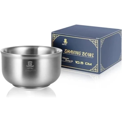 Imagen de GRUTTI cuenco para jabón de afeitar, espuma Afeitar Acero Inoxidable 304 Hombres, taza (10.5cm/4.13&quot;), Perfecto batir la