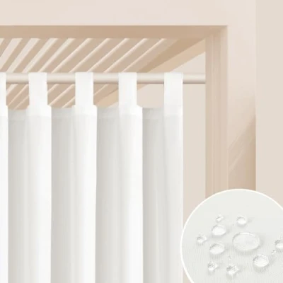 Imagen de ROOM99 Garden Line Cortinas para Exteriores con Trabillas, 155 x 250 cm de Ancho Alto, Resistente a la Intemperie, Impermeable, protección Solar, jardín, Cortavientos, Color Crudo