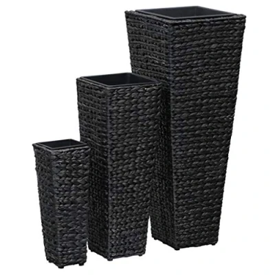 Imagen de vidaXL Conjunto de Arriates 3 pzas, Macetas Maceteros para Plantas, Jardineras Flores, Floreros Jardín Patio, Jacinto Agua Negro