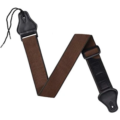 Imagen de MengH SHOP Correa para Guitarra Ajustable de Suave Algodón y Extremos Cuero PU Correas con 3 Soportes Púas Guitarra, Eléctrica Acústica Bajo (Marrón)