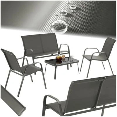 Imagen de TecTake® Conjunto Jardin Exterior para 4 Personas, Muebles con Estructura de Acero, Mesa Vidrio Seguridad, Terraza y Sofa Antracita