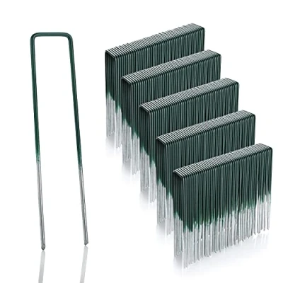 Imagen de GardenMate 250 Grapas de sujeción para césped Artificial Alambre Acero galvanizado al Fuego 150 mm Largo, 25 Ancho, 2,9 Grosor Color Verde y Cabeza Plana